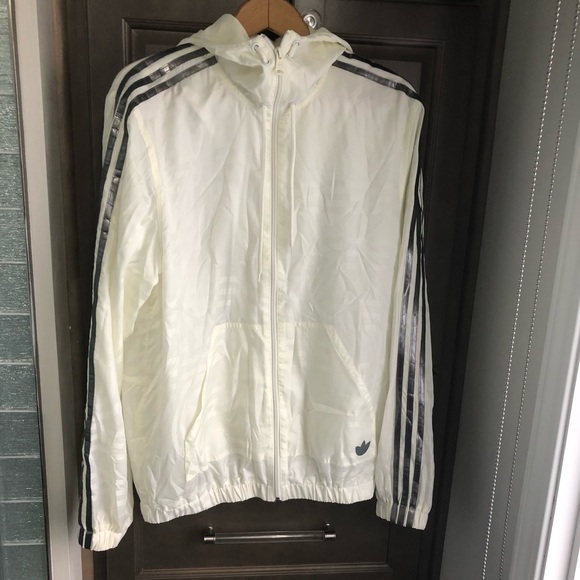 Men’s ADIDAS Windbreaker Cream Zip Up Hood Medium Euro 50 - Picture 1 of 7